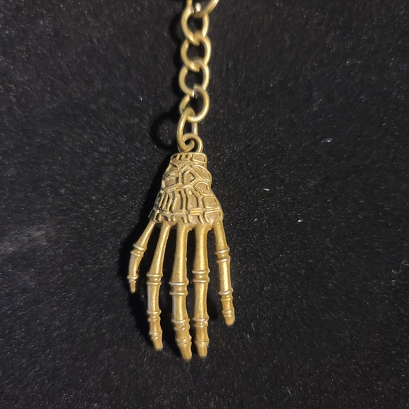 Brass Alloy Skeleton Hand Keychain, 3.5" Long,  1.5" Pendant - Picture 2 of 5